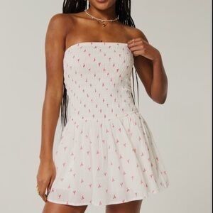 Hollister Strapless Smocked Bodice Mini Dress Lobster Print